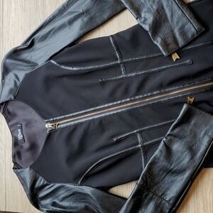 VDP Collection Black Faux Leather Zip Up Long Sleeve Bodycon Dress Italian 44/ 8